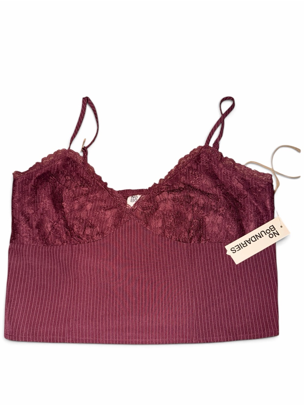 No Boundaries Burgundy Lace Pinstripe Bandeau Cami